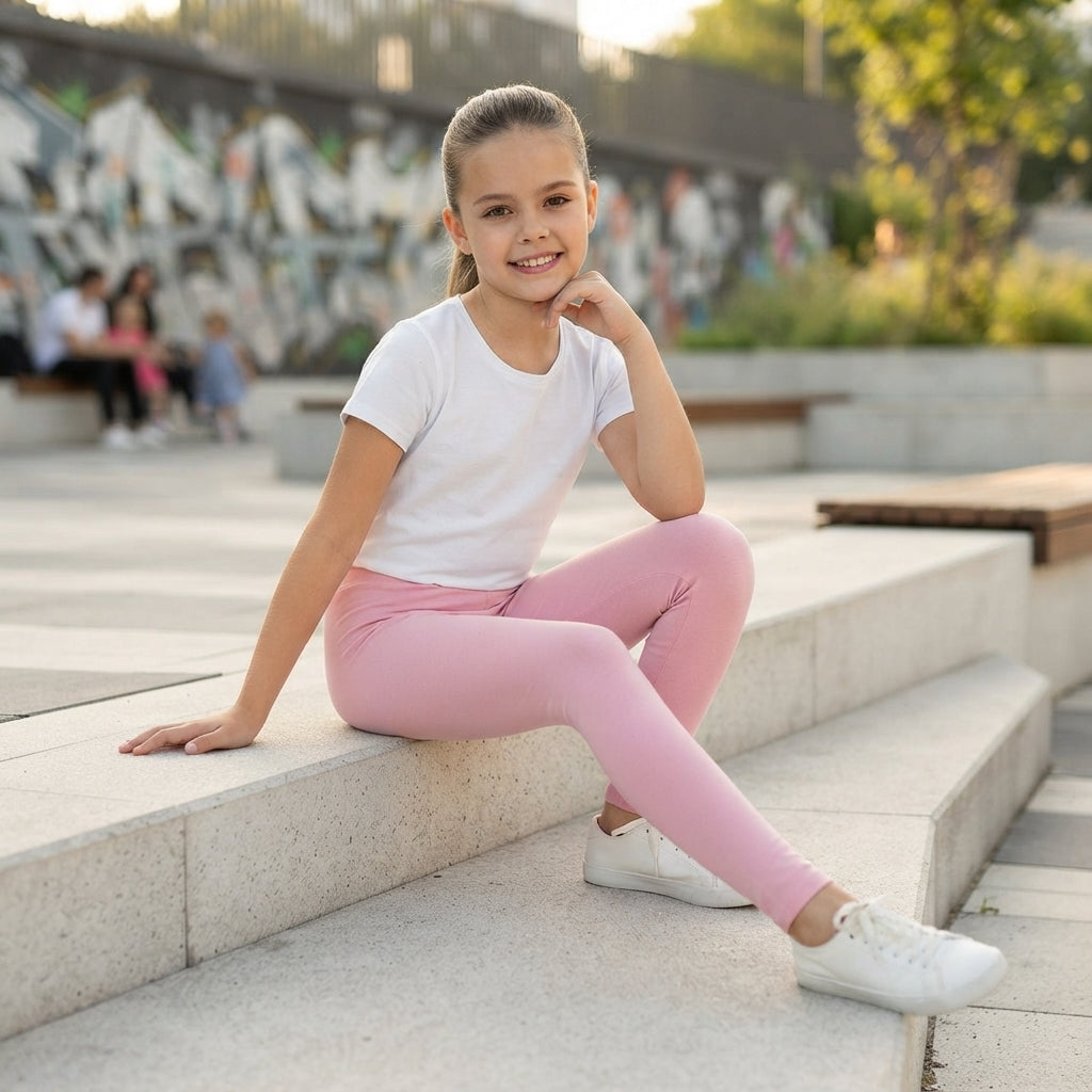LUXE DIVA Girls Plain Full Length Leggings Stretchy Kids Basic Leggings Ages 2–13 Years
