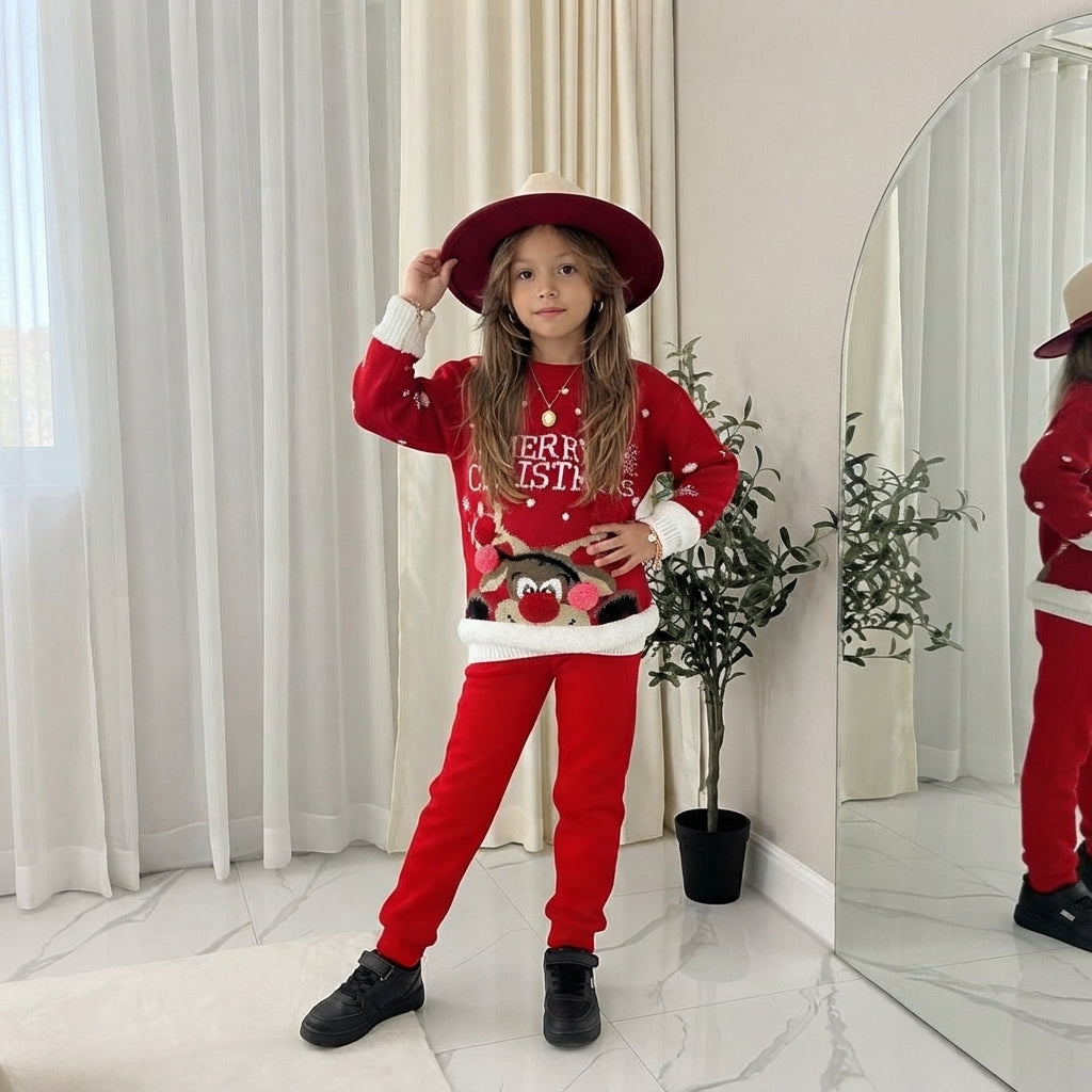 LUXE DIVA Kids Unisex Christmas Jumper Reindeer Rudolph Knitted Xmas Sweater