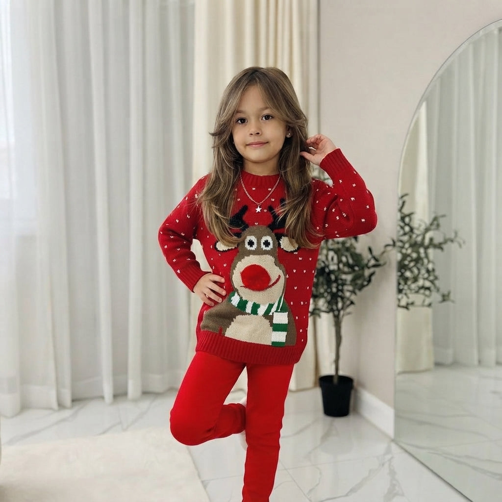 LUXE DIVA Kids Boys Girls Children Unisex XMAS Christmas Jumpers Knitted Reindeer Rudolph