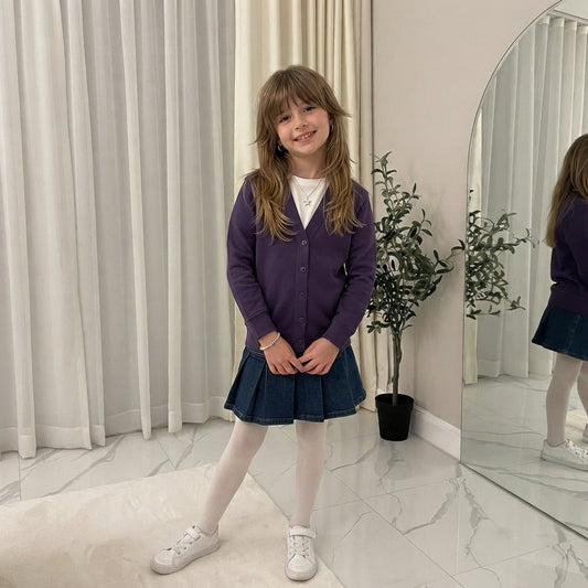 Girls V-Neck School Cardigans Long Sleeve Button-up knitwear for School Uniform