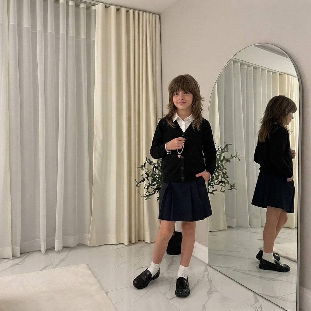 Girls V-Neck School Cardigans Long Sleeve Button-up knitwear for School Uniform