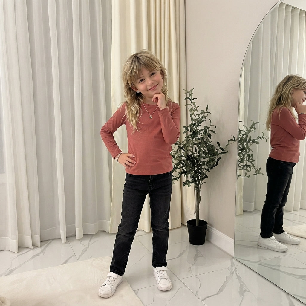 LUXE DIVA Girls Kids Plain Long Sleeve T-Shirt Round Neck Stretch School Top 2-13 Years