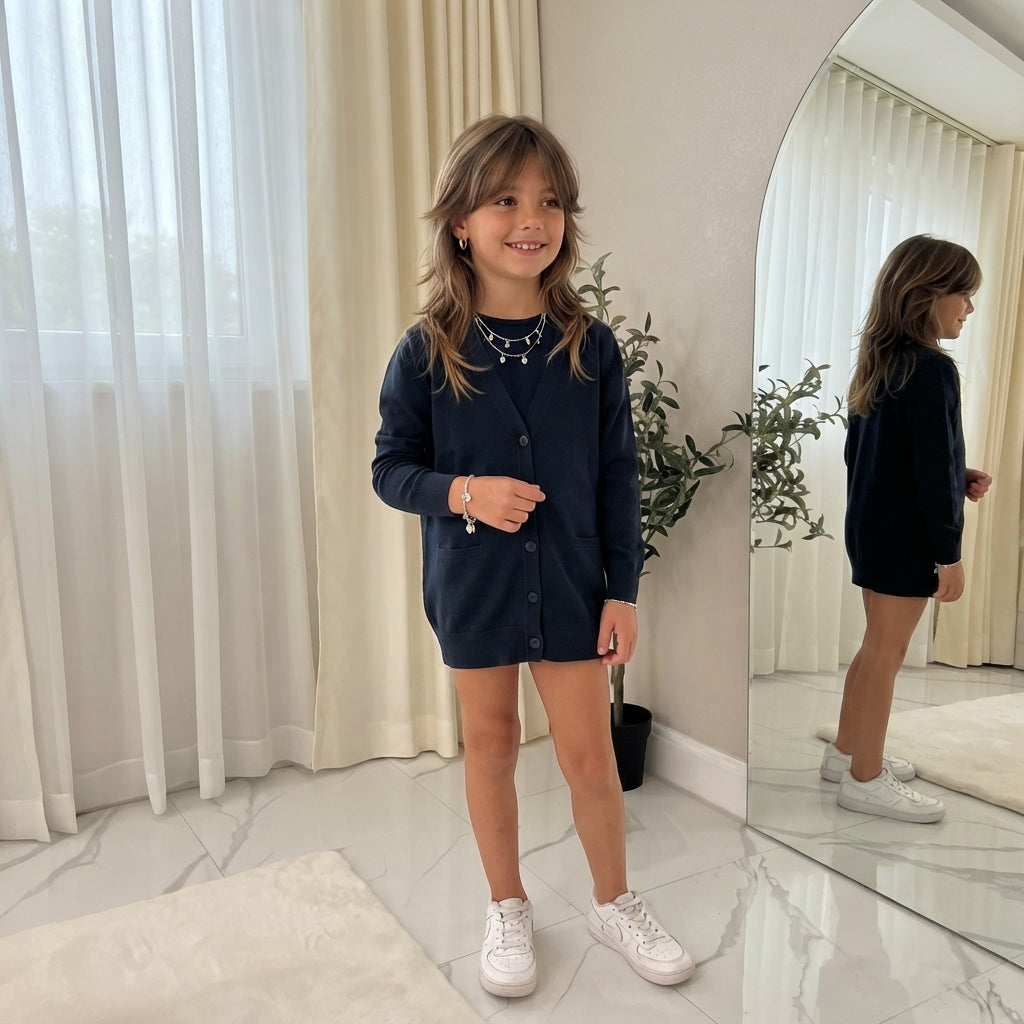 Girls V-Neck School Cardigans Long Sleeve Button-up knitwear for School Uniform