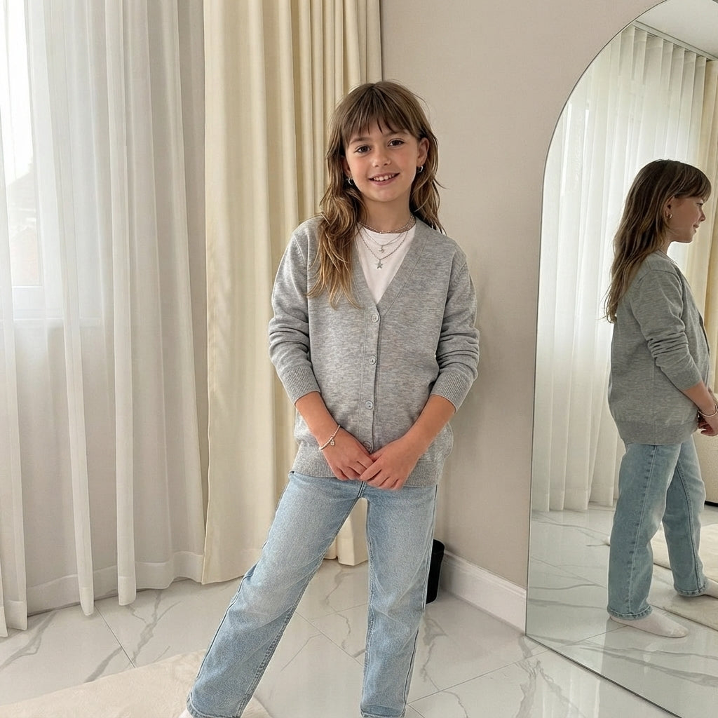 Girls V-Neck School Cardigans Long Sleeve Button-up knitwear for School Uniform