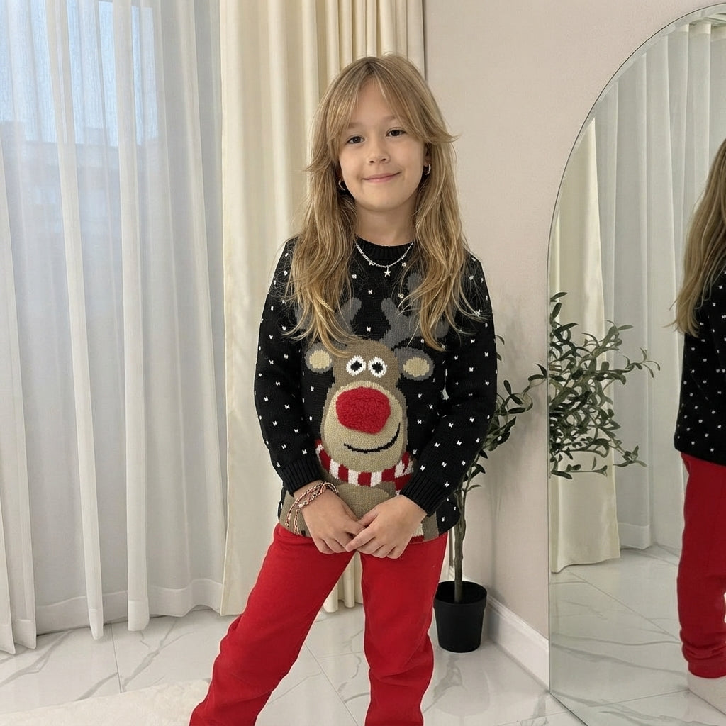 LUXE DIVA Kids Boys Girls Children Unisex XMAS Christmas Jumpers Knitted Reindeer Rudolph