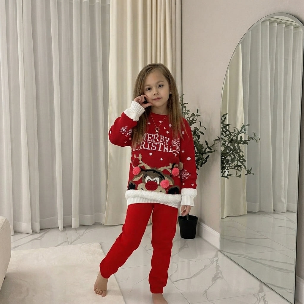 LUXE DIVA Kids Boys Girls Children Unisex XMAS Christmas Jumpers Knitted Reindeer Rudolph