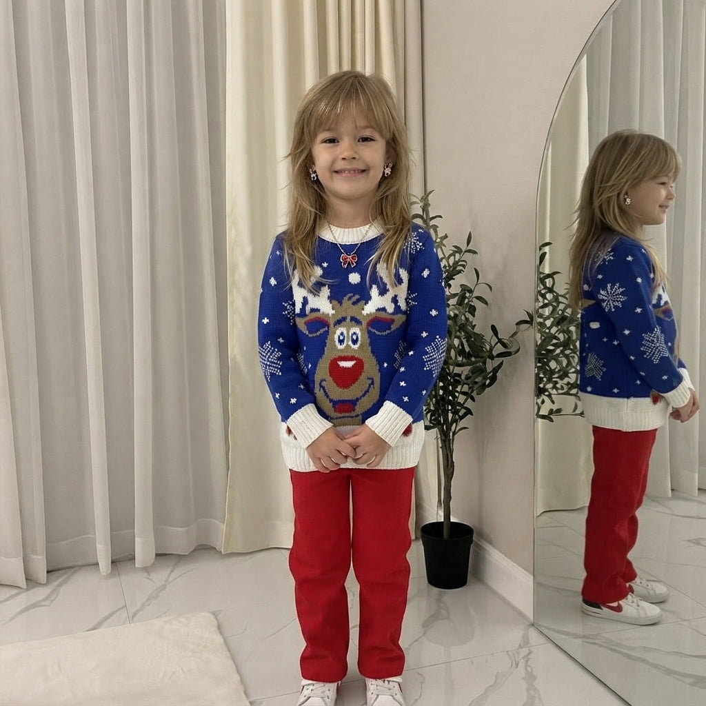 LUXE DIVA Kids Boys Girls Children Unisex XMAS Christmas Jumpers Knitted Reindeer Rudolph
