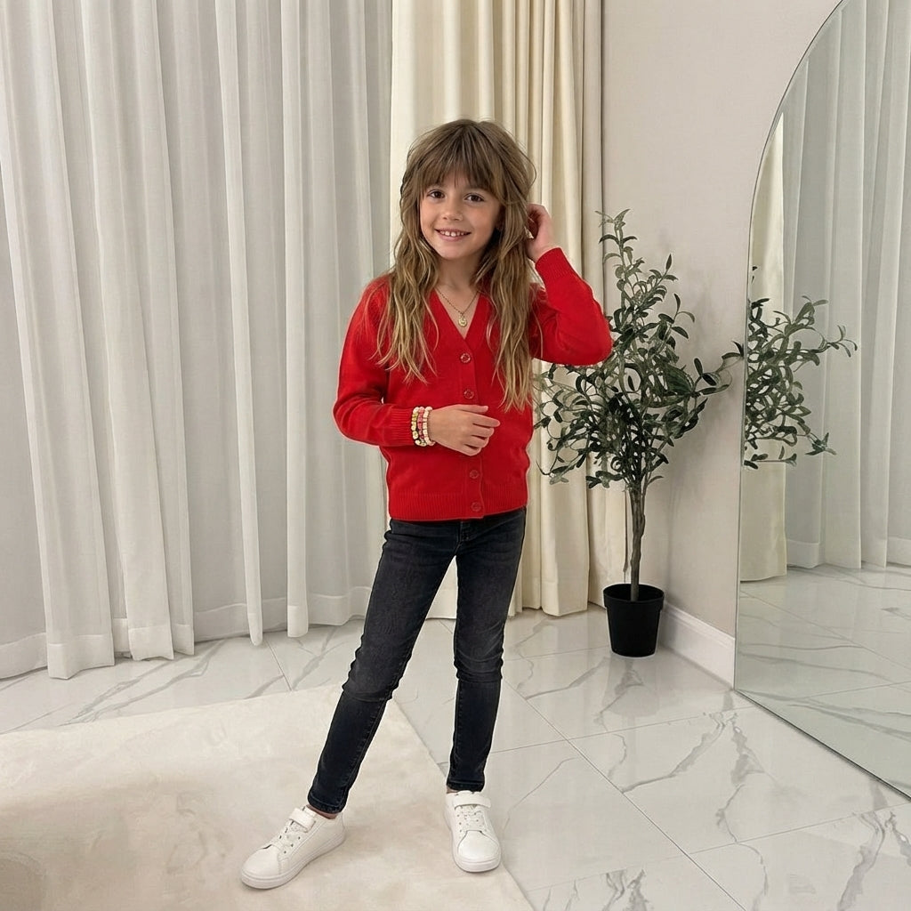 Girls V-Neck School Cardigans Long Sleeve Button-up knitwear for School Uniform