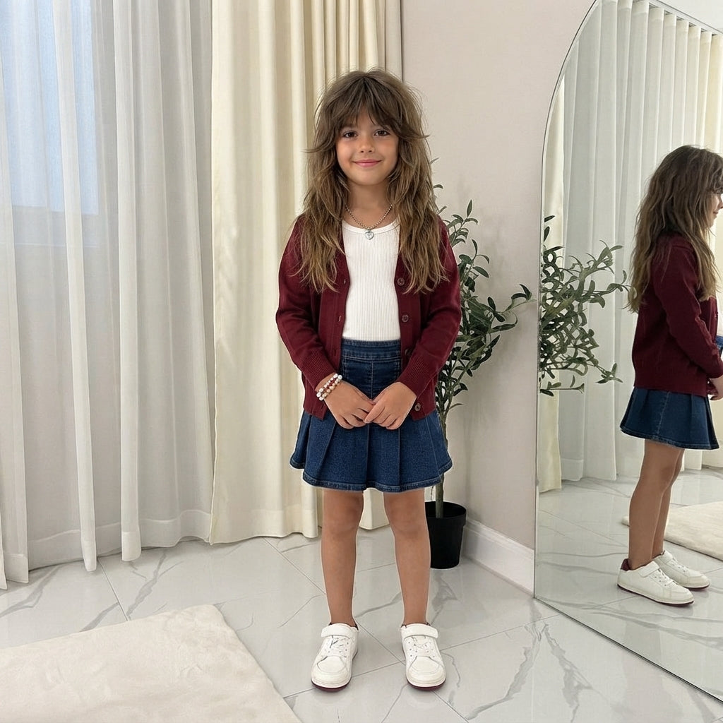 Girls V-Neck School Cardigans Long Sleeve Button-up knitwear for School Uniform