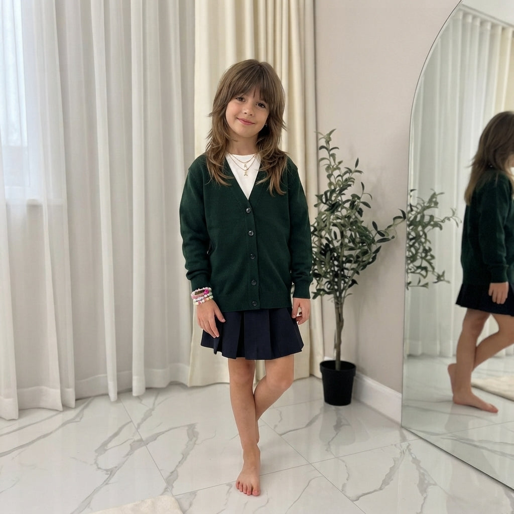 Girls V-Neck School Cardigans Long Sleeve Button-up knitwear for School Uniform