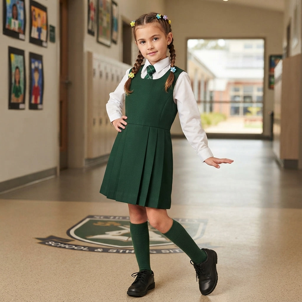 LUXE DIVA Girls BIB Pinafore Pleated School Uniform Dress