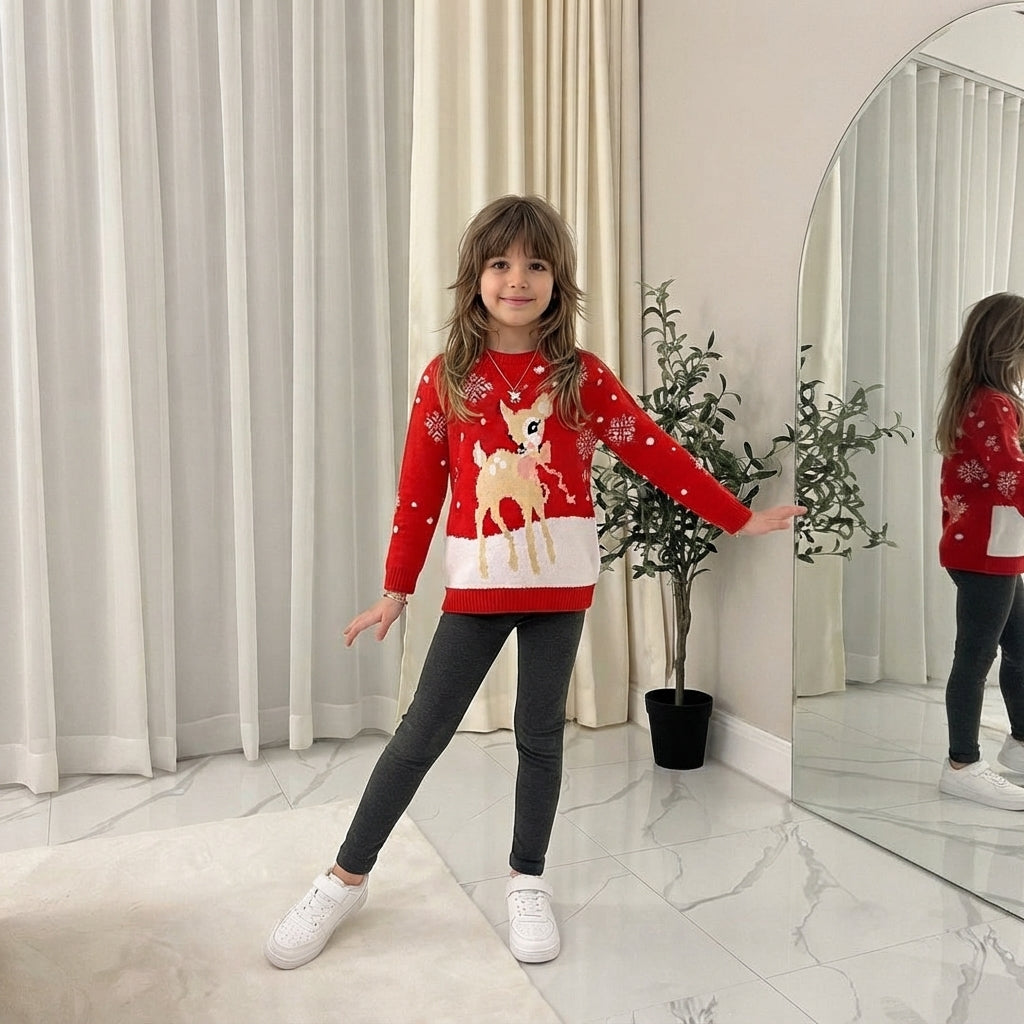 LUXE DIVA Kids Unisex Christmas Jumper Reindeer Rudolph Knitted Xmas Sweater