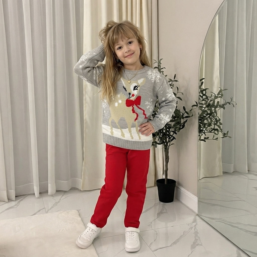 LUXE DIVA Kids Unisex Christmas Jumper Reindeer Rudolph Knitted Xmas Sweater