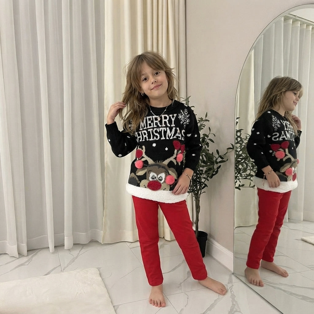 LUXE DIVA Kids Unisex Christmas Jumper Reindeer Rudolph Knitted Xmas Sweater