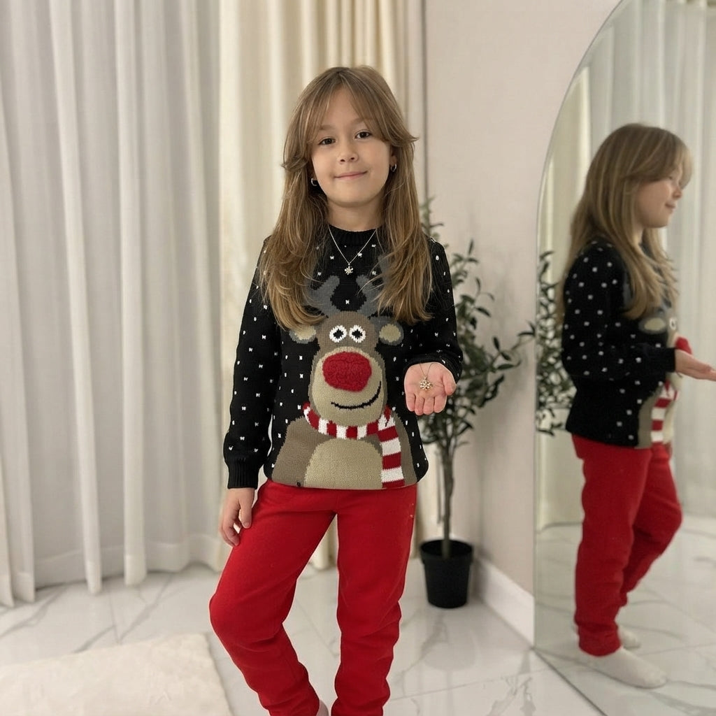 LUXE DIVA Kids Unisex Christmas Jumper Reindeer Rudolph Knitted Xmas Sweater