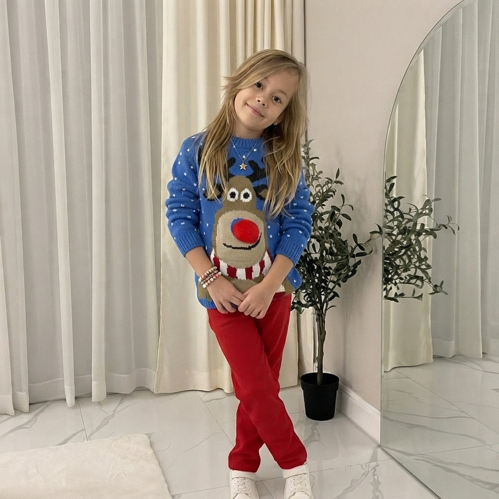 LUXE DIVA Kids Unisex Christmas Jumper Reindeer Rudolph Knitted Xmas Sweater