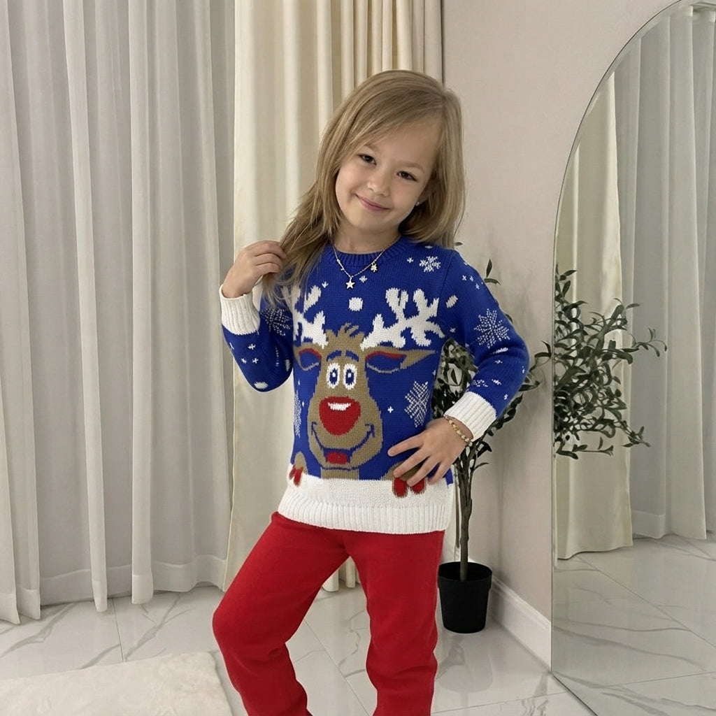 LUXE DIVA Kids Unisex Christmas Jumper Reindeer Rudolph Knitted Xmas Sweater