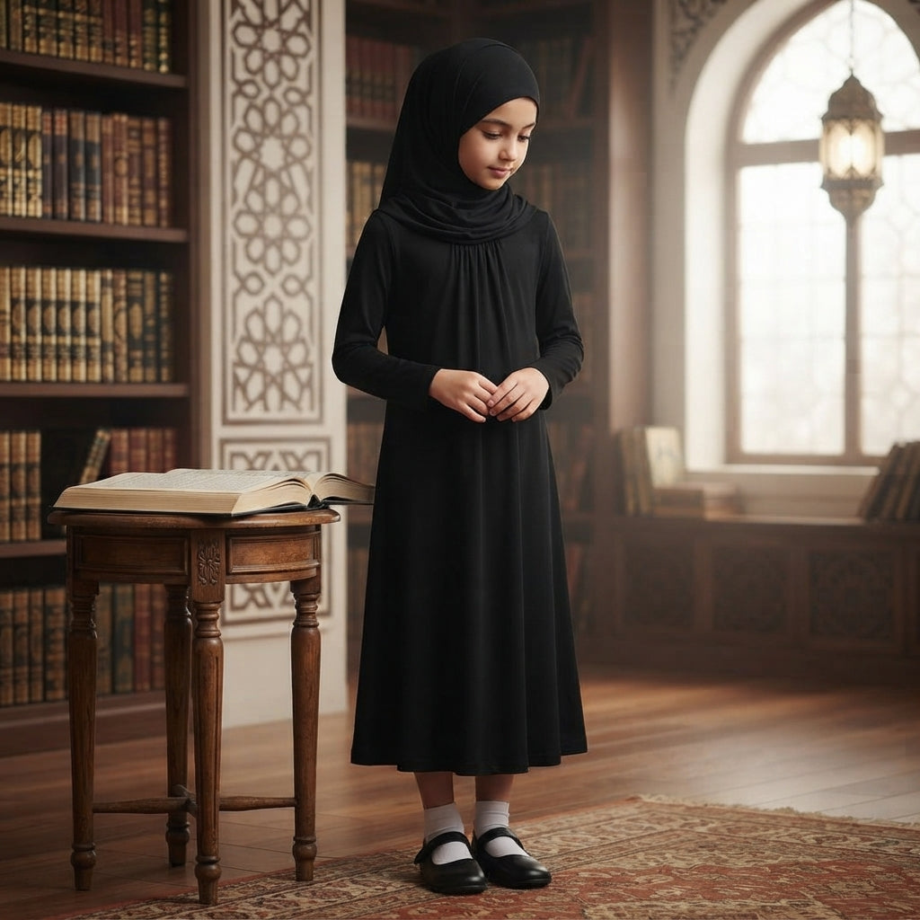 LUXE DIVA Girls Long Sleeve Modest Abaya Islamic Dress Kids Full Length