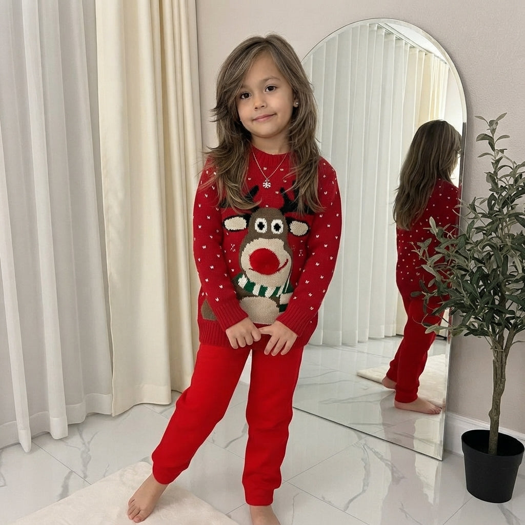 LUXE DIVA Kids Unisex Christmas Jumper Reindeer Rudolph Knitted Xmas Sweater