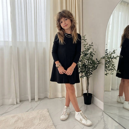 LUXE DIVA Girls Long Sleeve Flared A Line Skater Swing Dress Ages 5–13