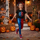 LUXE DIVA Ladies Girls Kids Halloween Costume Shiny Wet Look Jacket, Leggings, Pants Women Metallic Red & Blue Hot Sexy Shorts