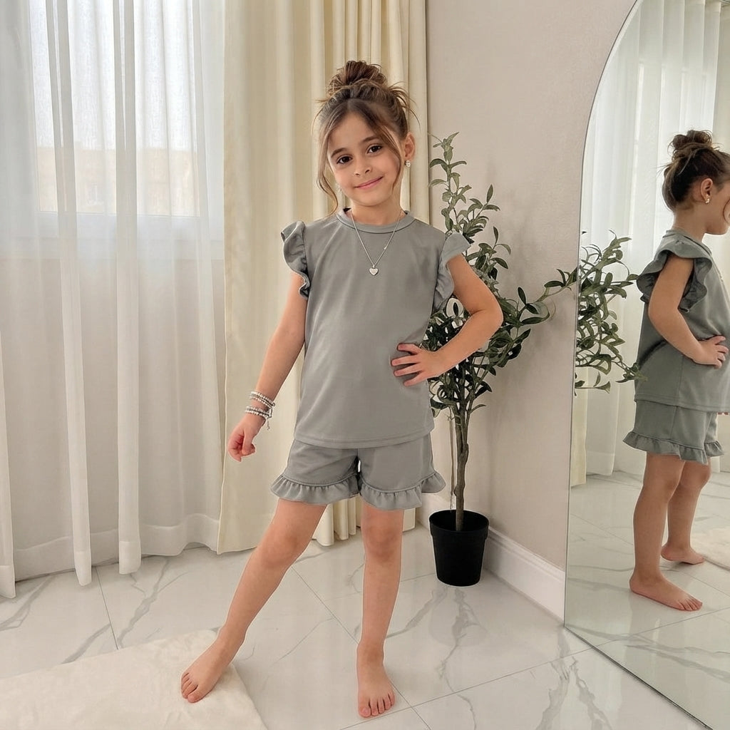 LUXE DIVA Girls Frill Peplum Top & Shorts Set 2 Piece Co Ord Ages 7–13