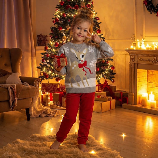 LUXE DIVA Kids Christmas Jumper Boys Girls Festive Reindeer Bambi Snowflake Sweater