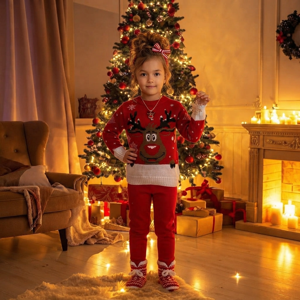 LUXE DIVA Kids Reindeer Christmas Jumper