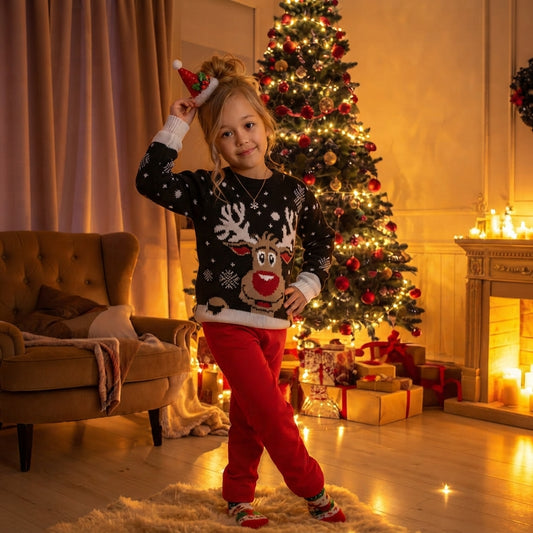 LUXE DIVA Kids Reindeer Christmas Jumper