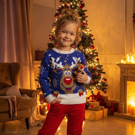 LUXE DIVA Kids Reindeer Christmas Jumper