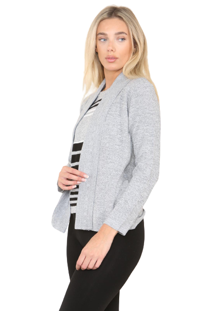 Womens Fine Knitted Striped Jumper Open Long Sleeve Sweater Twin Cardigan