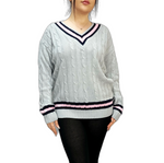 Load image into Gallery viewer, Womens New Long Sleeves Ladies Cable Knitted V Neck Stretch Cricket Sweater Jumper
