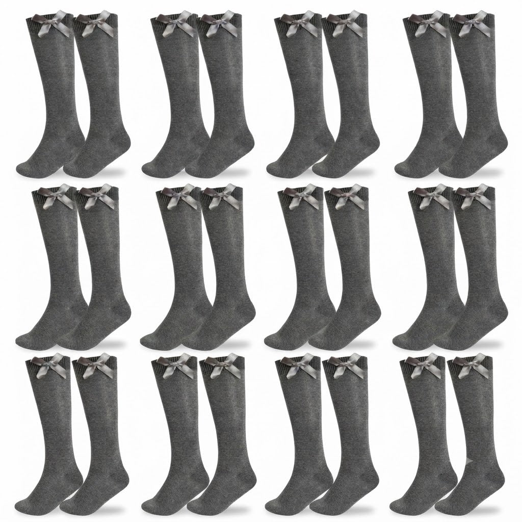 LUXE DIVA  Cotton Rich Girls Knee High School Bow Socks Pack 3 6 12