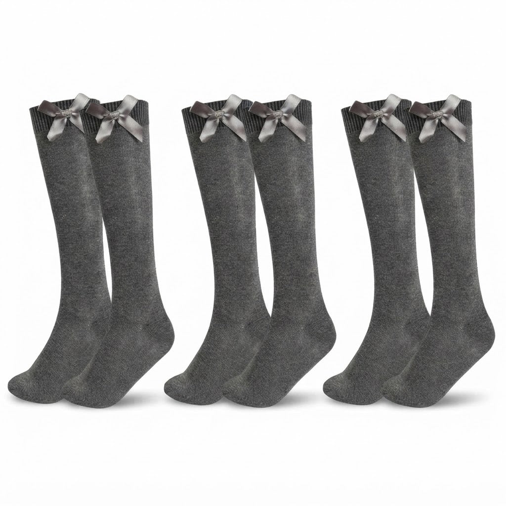 LUXE DIVA  Cotton Rich Girls Knee High School Bow Socks Pack 3 6 12