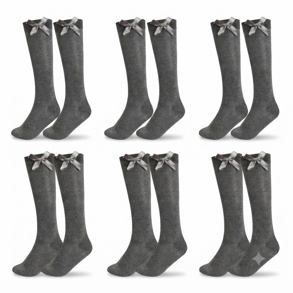 LUXE DIVA  Cotton Rich Girls Knee High School Bow Socks Pack 3 6 12