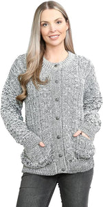 Load image into Gallery viewer, Womens Cable Knit Crew Neck Cardigan Ladies Knitted Pocket Front Button Up Aran Long Sleeve Sweater UK 8-22
