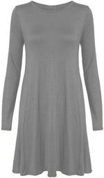 Load image into Gallery viewer, Womens Plain Long Sleeve Stretch A Line Skater Flared Swing Dress Top
