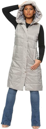 Load image into Gallery viewer, Ladies Padded Gilet Longline Hooded Jacket Quilted Winter Wear Long Hooded Side Split Puffer Gilet Long Body Warmer Coat Women&#39;s Gilet Jacket Zip Up Vest Waistcoat Size S-3XL
