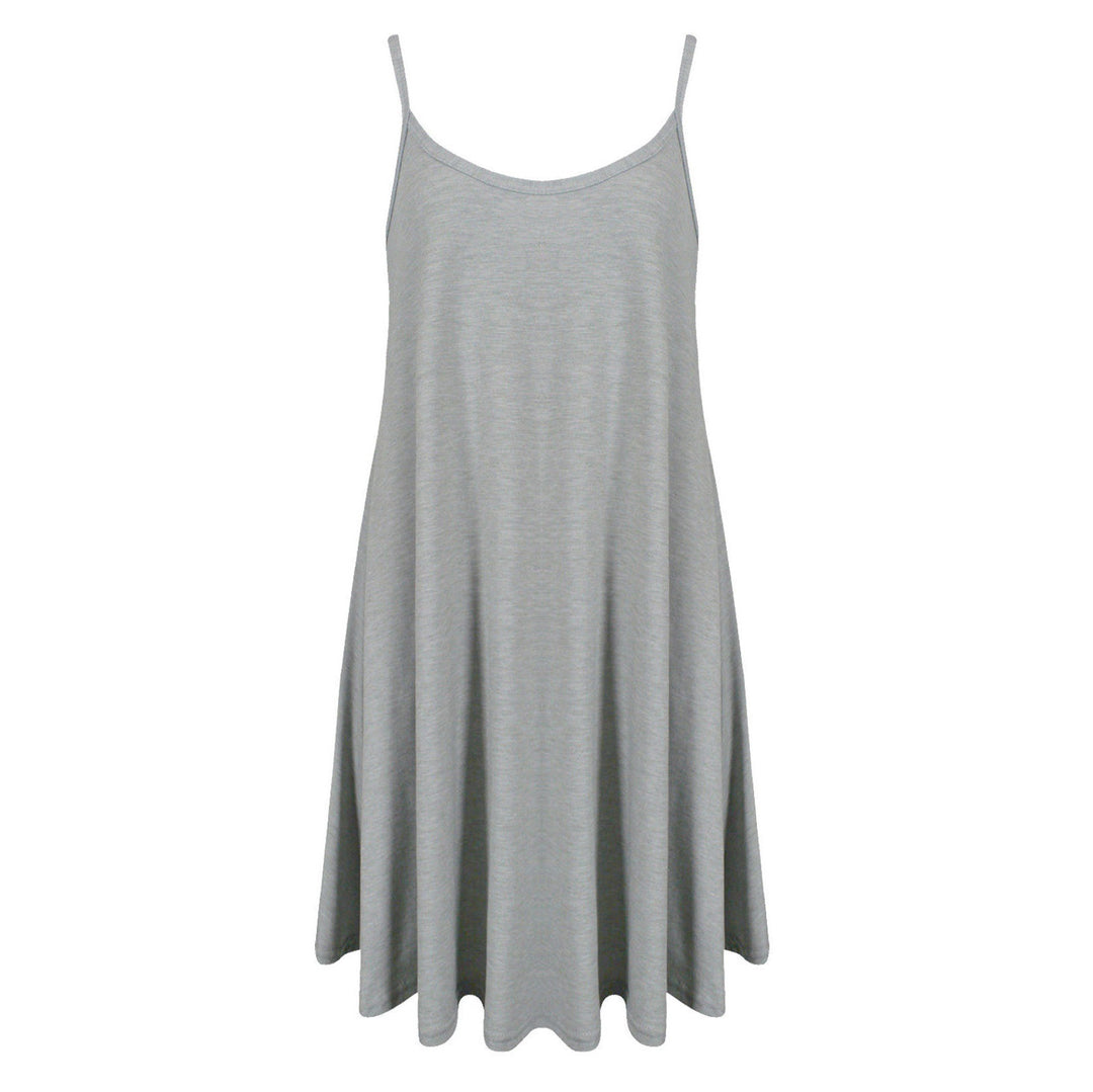 Women's Plain Cami Stretchy Flared Ladies Swing, Mini Dress Long Vest Top 8-22