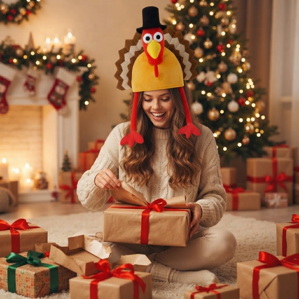 LUXE DIVA Adult Turkey Hat – Novelty Christmas, Xmas & Thanksgiving Fancy Dress Party Hat