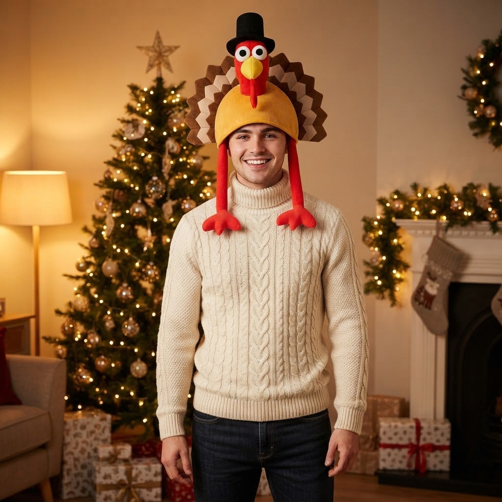 LUXE DIVA Adult Turkey Hat – Novelty Christmas, Xmas & Thanksgiving Fancy Dress Party Hat