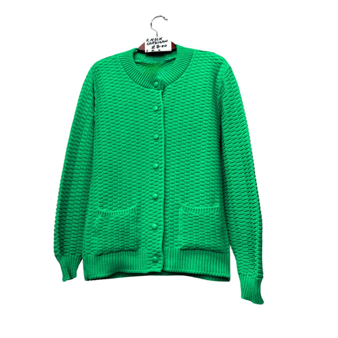 LUXE DIVA Womens Stitch Crew Neck Cardigan Ladies Knitted Pocket Front Button Up Long Sleeve Sweater UK 8-22