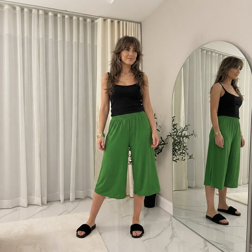 LUXE DIVA Women's 3/4 Palazzo Culottes Wide Leg Stretch