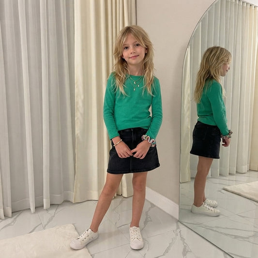 LUXE-DIVA Girls Boy Kids Plain Basic Long Sleeve Round Neck T-Shirt Stretch School Tee Top 2-13 Years
