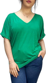 Load image into Gallery viewer, Women&#39;s New Plus Size Womens Short Turn Up Sleeve Baggy Plain Top Ladies V-Neck T-Shirt 16-26

