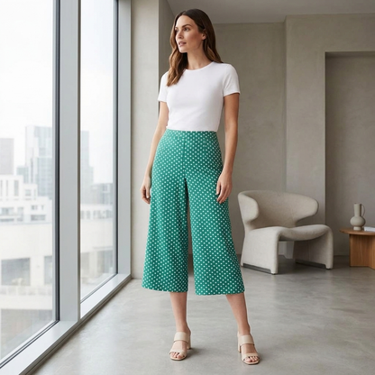 LUXEDIVA Women's Comfortable Wide Leg Culottes Elasticated Waist Casual Cropped Trousers UK 8-26