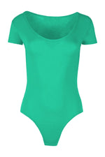 Load image into Gallery viewer, Womens Ladies New Cap Short Sleeve Plain Round Neck Stretch Leotard Bodysuit T-Shirt Plunge Top
