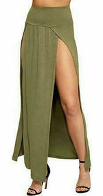Load image into Gallery viewer, Womens Long Double Split High Waist Ladies Plain Jersey Stretch Two Side Slit Maxi Skirt
