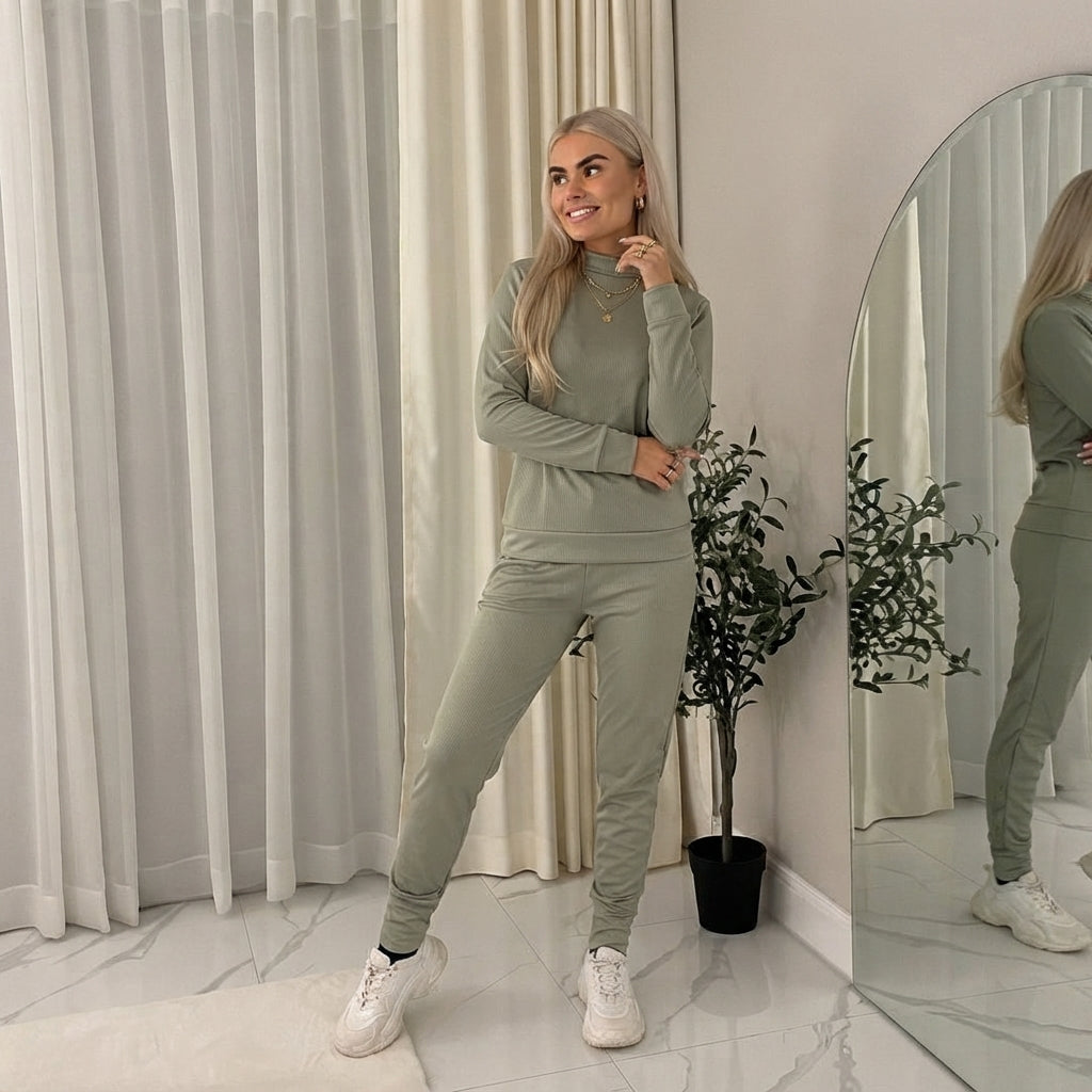 LUXE DIVA Women's Plain Tracksuit Set Crew Neck Sweatshirt Joggers Casual 2 Piece
