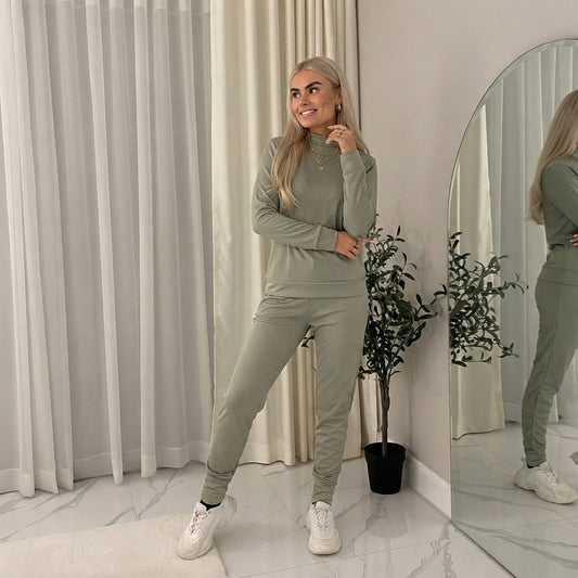 LUXE DIVA Women's Plain Tracksuit Set Crew Neck Sweatshirt Joggers Casual 2 Piece